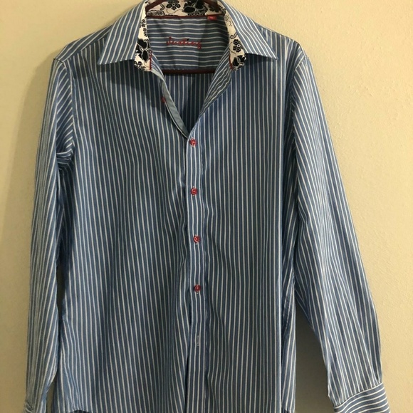 JUSTING Striped Button Down Shirt - Sz L - Picture 5 of 7